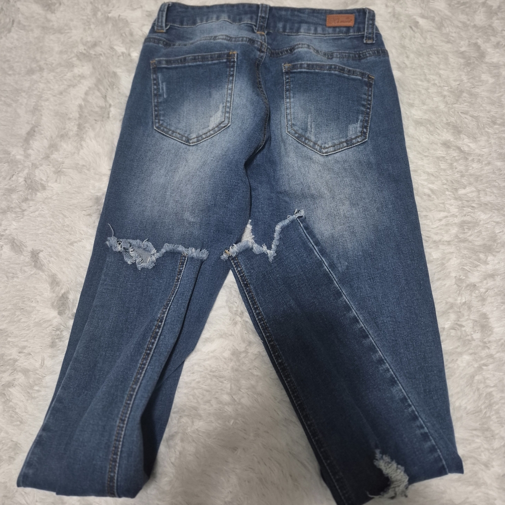 K's More Women's Blue Stretch Distressed Jeans 5